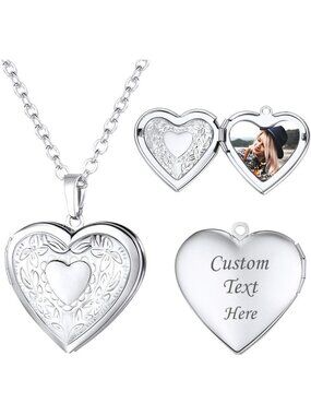Heart Photo Locket Necklace for Women, Holds Pictures, Perfect Gift in Box